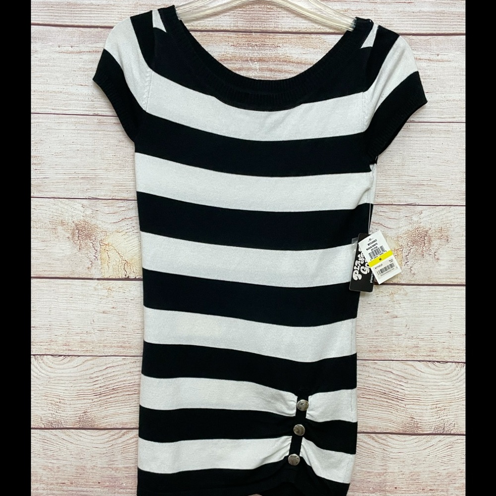 NWT Planet Gold Juniors Size M Blk/Wh Stripe Top M